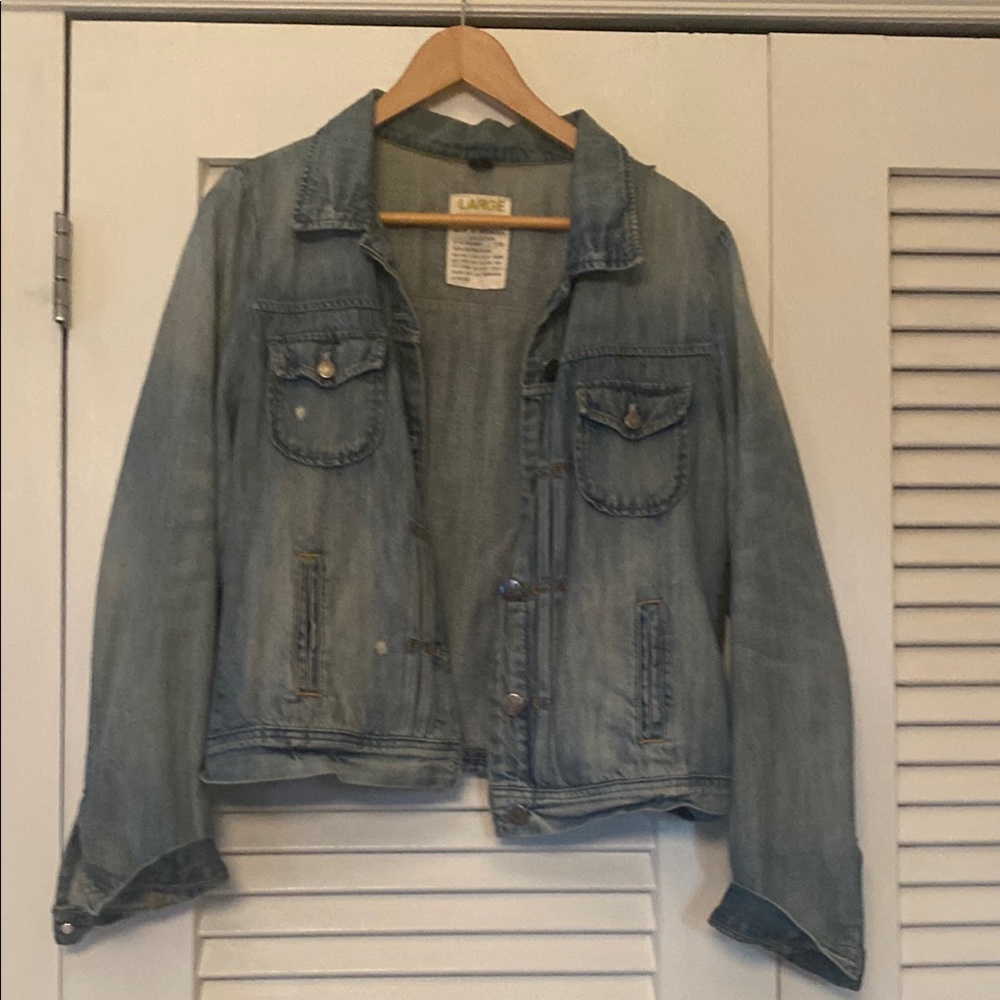 JCrew distressed denim jacket size L